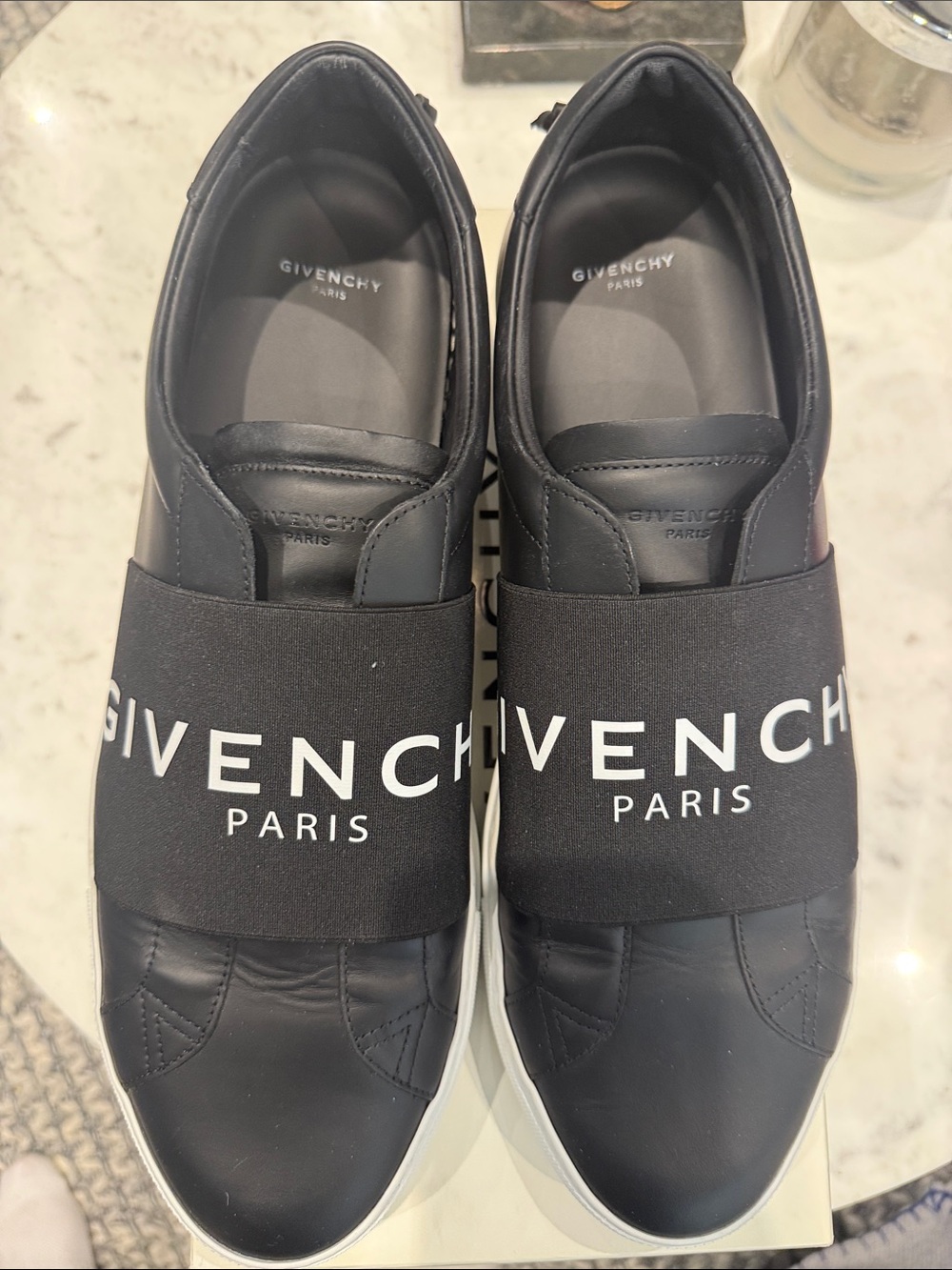 Givenchy Black Elastic-Panel Slip-On Sneakers with White Logo 100% Authentic
